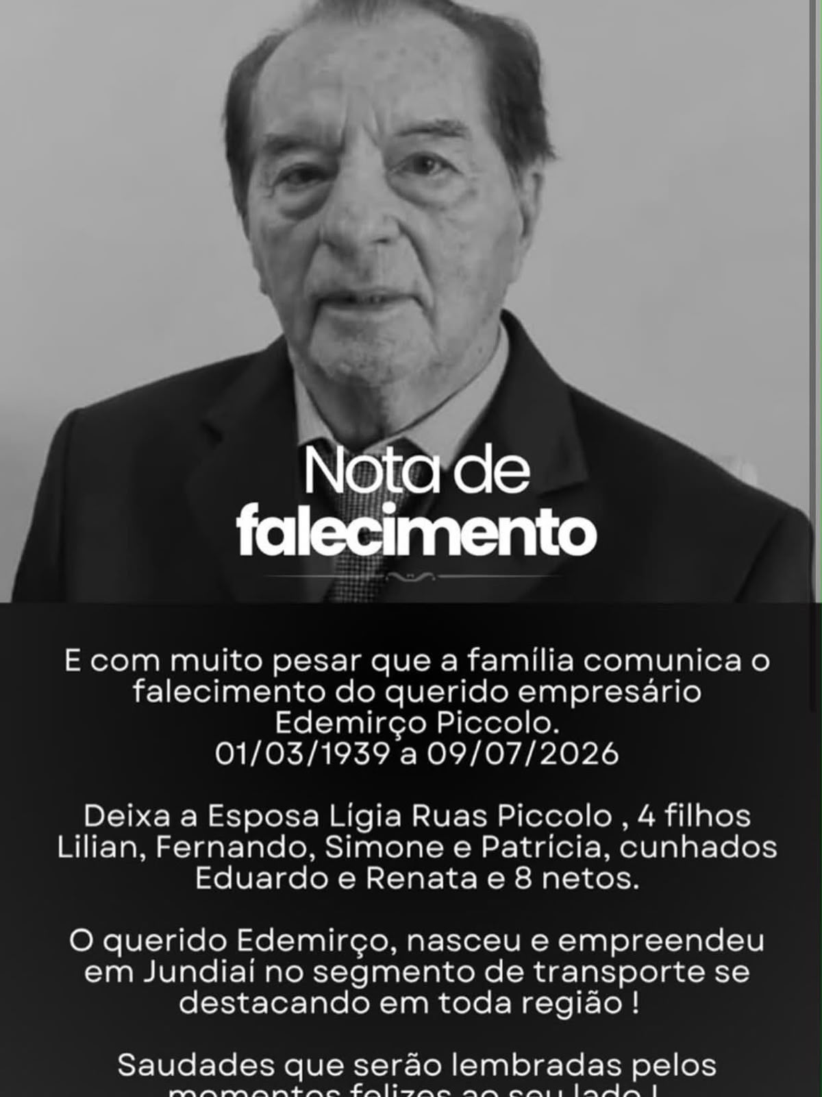 Jundiaí perde Edemirço Piccolo, um dos nomes que fizeram a história da Piccolotur 3 WhatsApp Image 2026 07 09 at 15.28.26 1